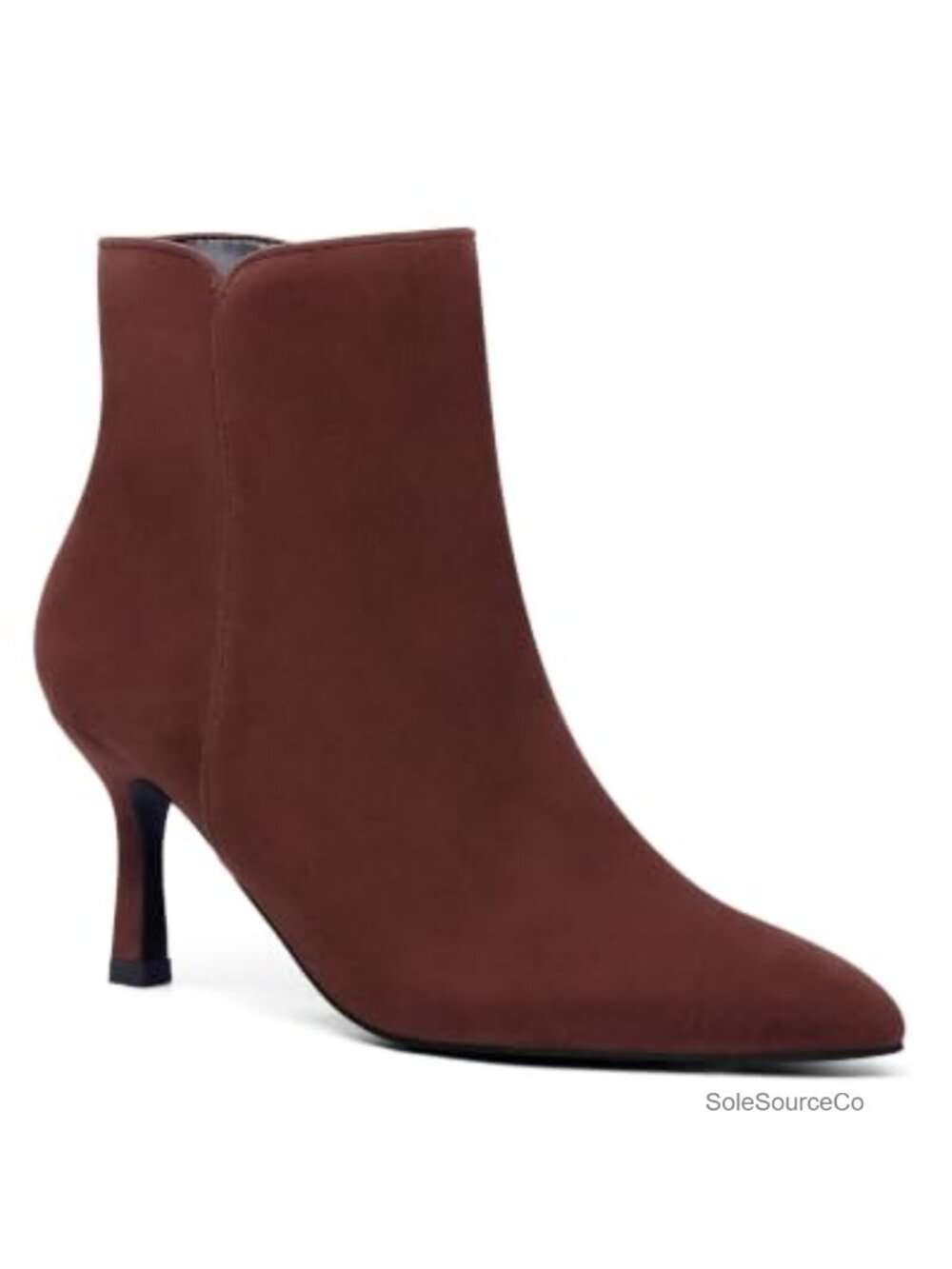 Faux Suede Kitten Heel Ankle Booties Pointed Toe Side Zip